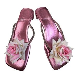 Jeffrey Campbell Silver Rhinestone Bow Block Heel Sandals NWT Size 7